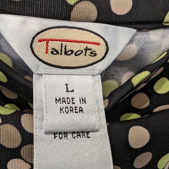 Talbots matching 2 piece set green sleeveless top/midi black polka dots shirt L - Picture 13 of 16